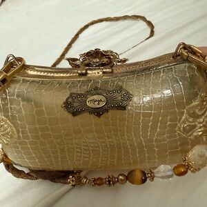 Maya Gold Embossed Clutch with Beaded Strap